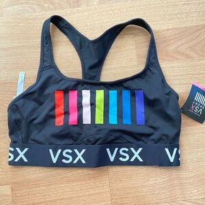 NWT VSX Black Sports Bra with Multicolor Stripes
